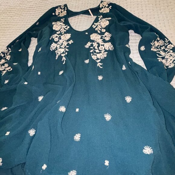 Free People Sweet Tennessee Embroidered Mini Dress size XS Teal - Picture 6 of 10